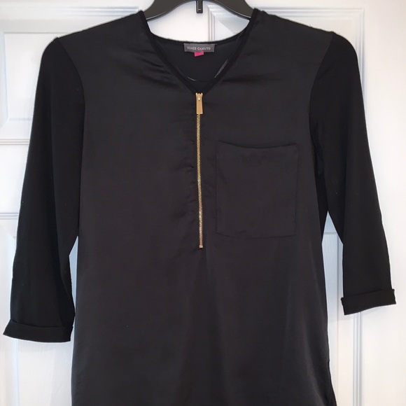 Vince Camuto Black Blouse with Gold Zipper Detail - Picture 1 of 4